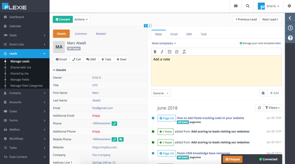 screenshot of Flexie CRM